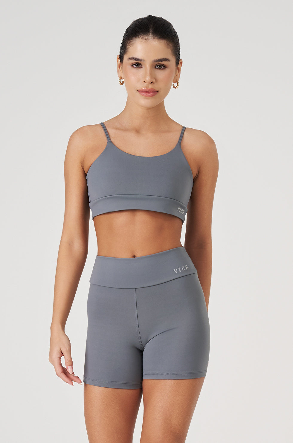 Conjunto Top e Shorts Vice Poliamida Elastic - Cinza
