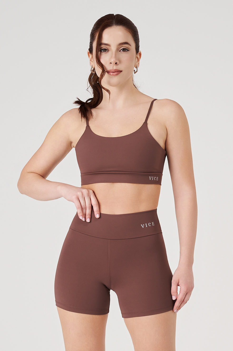 Conjunto Top e Shorts Vice Poliamida Elastic - Coffee