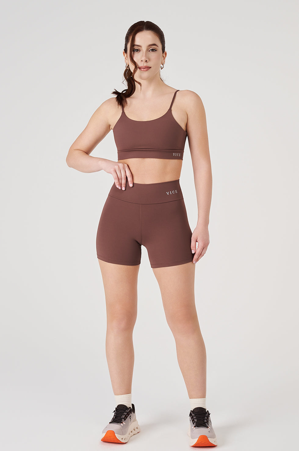 Conjunto Top e Shorts Vice Poliamida Elastic - Coffee