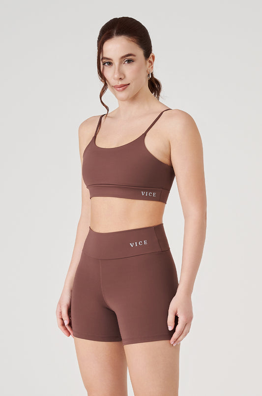 Conjunto Top e Shorts Vice Poliamida Elastic - Coffee