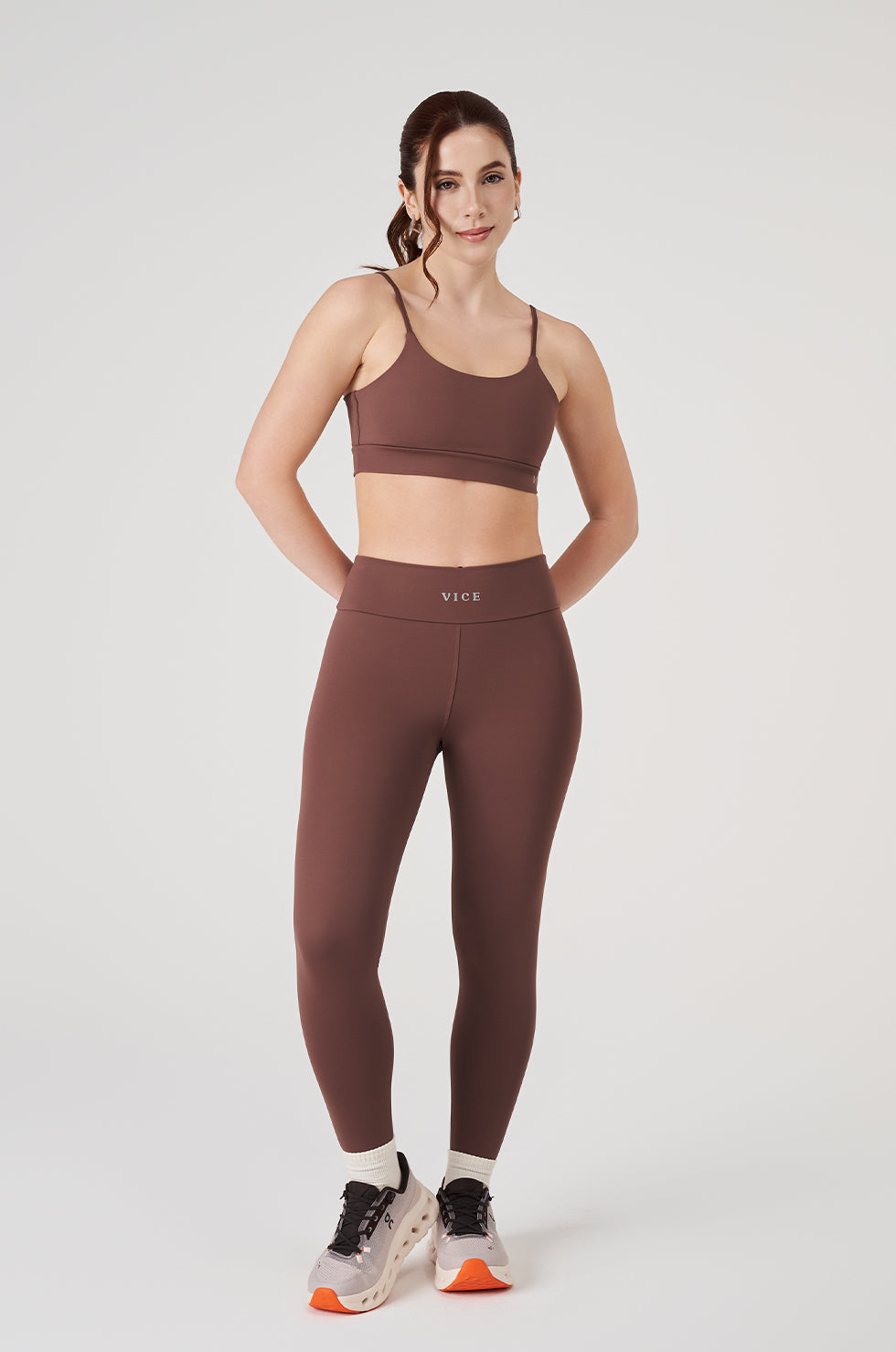 Conjunto Top e Legging Vice Poliamida Elastic - Coffee