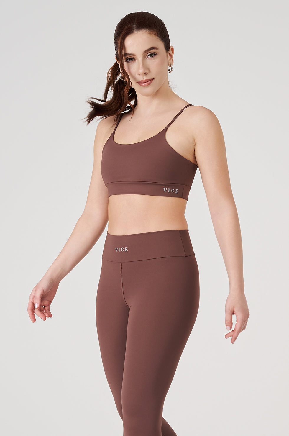 Conjunto Top e Legging Vice Poliamida Elastic - Coffee