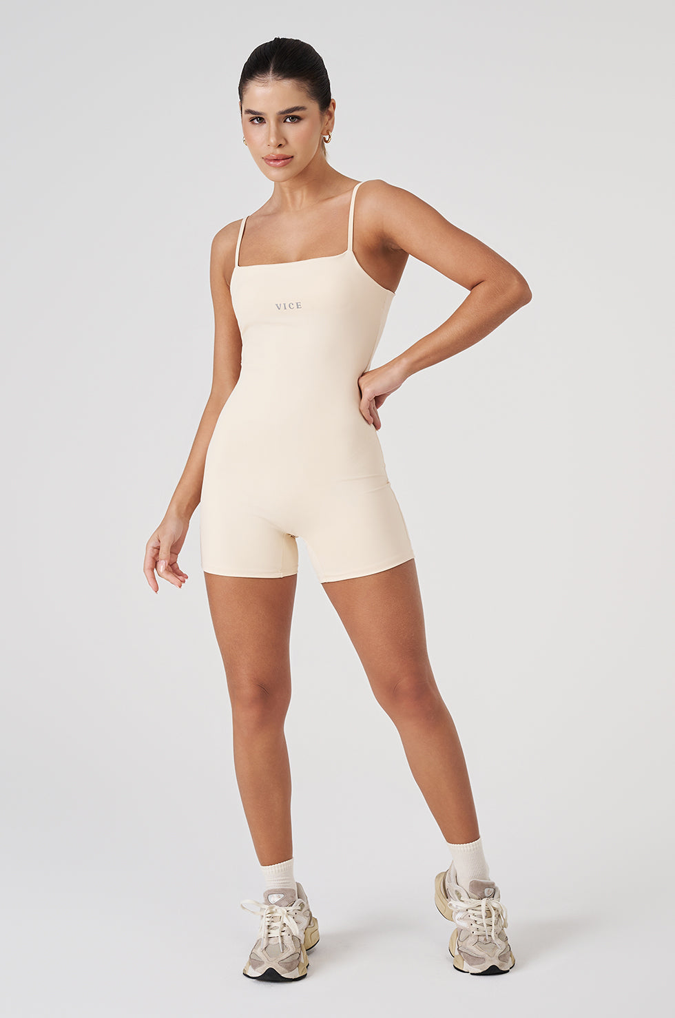 Macaquinho Fitness Vice Poliamida Elastic - Marfim